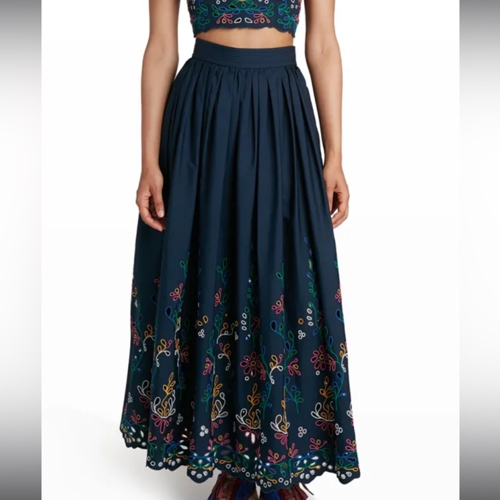 Nwt Chloe embroidered maxi skirt navy 36 net a porter $1077